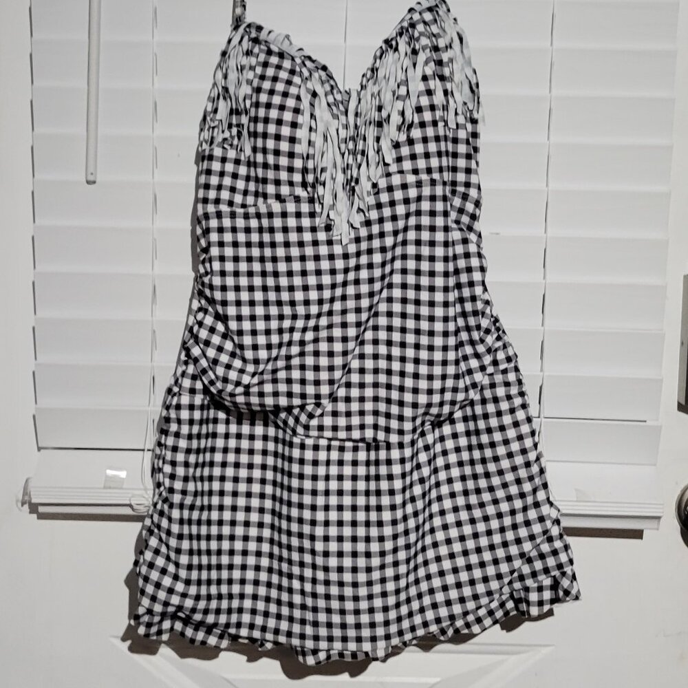 Meet Curve Black and White Gingham w/ Fringe One Piece Swimsuit - Size XL - NWT